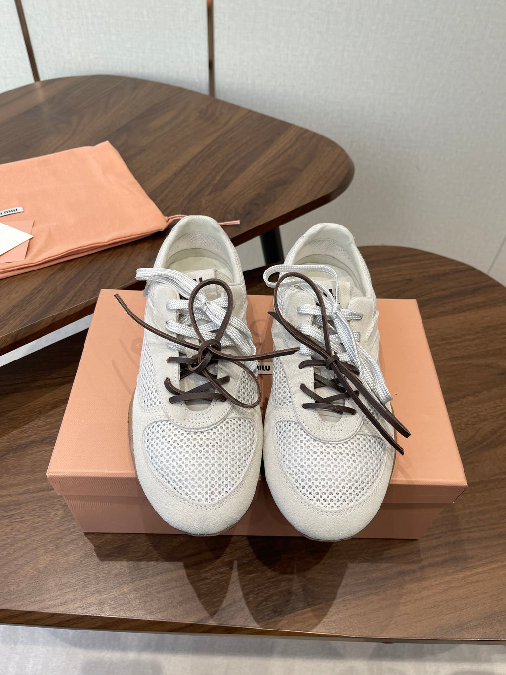 MIUMIU 26S SNEAKERS IN WHITE MESH AND SUEDE