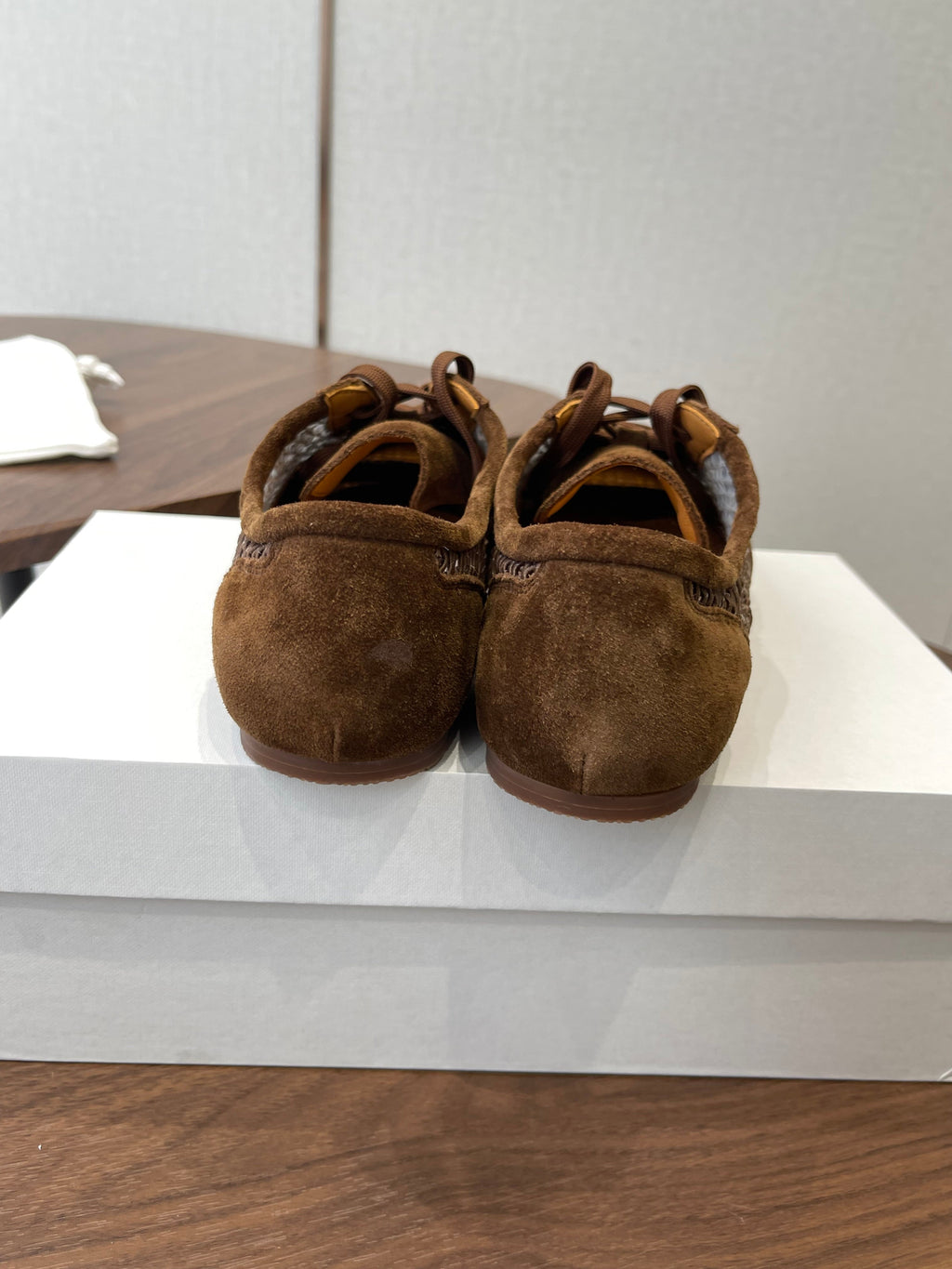 THE ROW 26S LACE UP SNEAKERS IN CARAMEL BROWN SUEDE