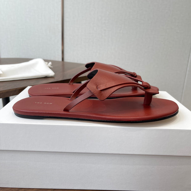 THE ROW 26S T STRAP THONG SANDALS IN RUST RED CALFSKIN