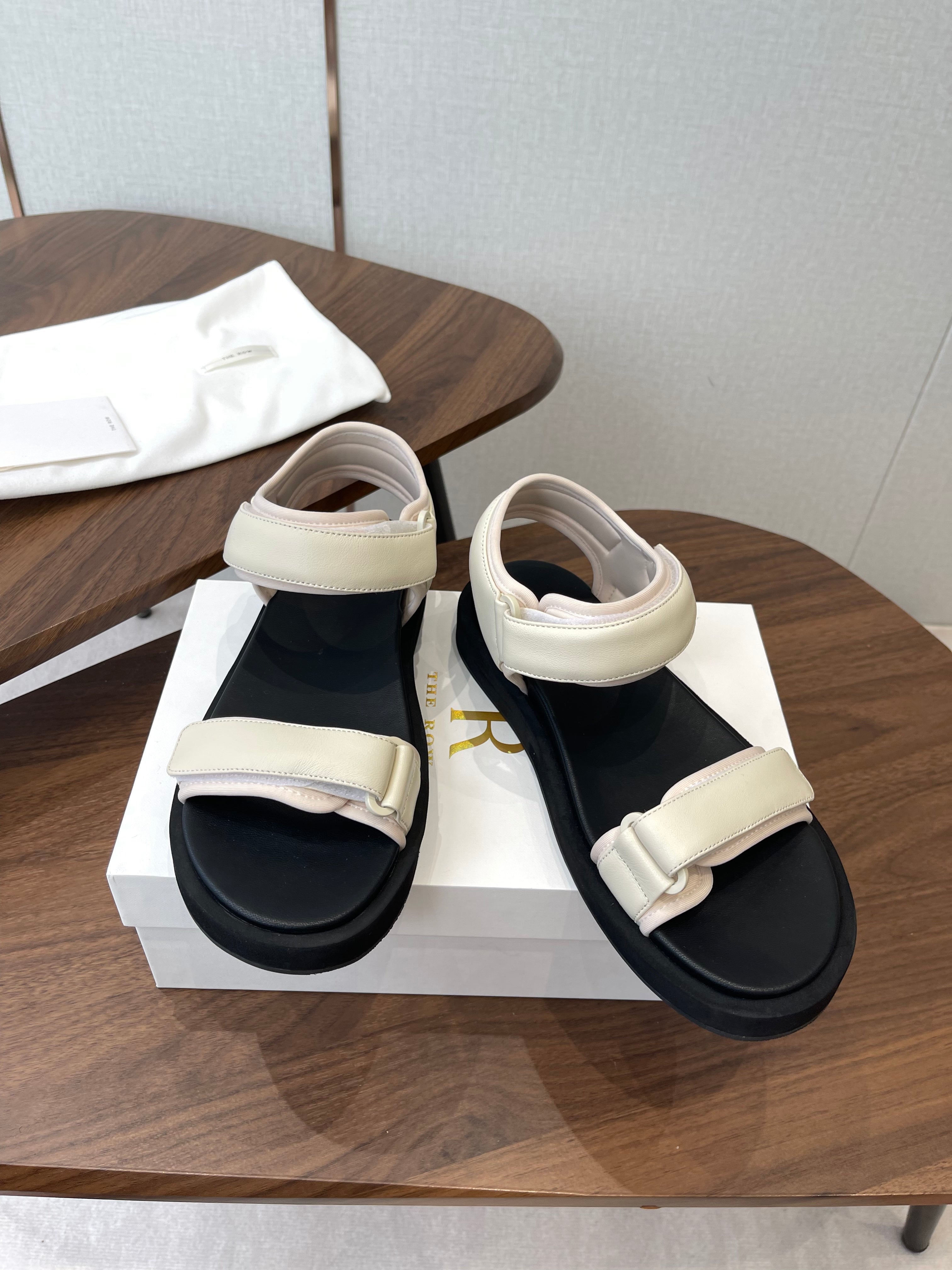 THE ROW 26S DOUBLE STRAP SANDALS IN IVORY WHITE CALFSKIN