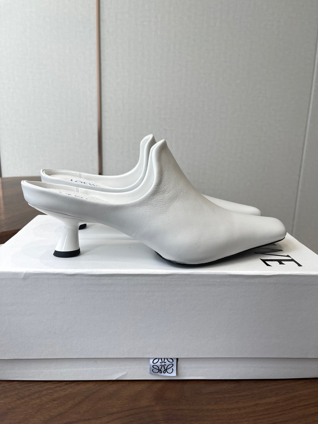 LOEWE 26S EMILY MULE 55MM IN WHITE CALFSKIN