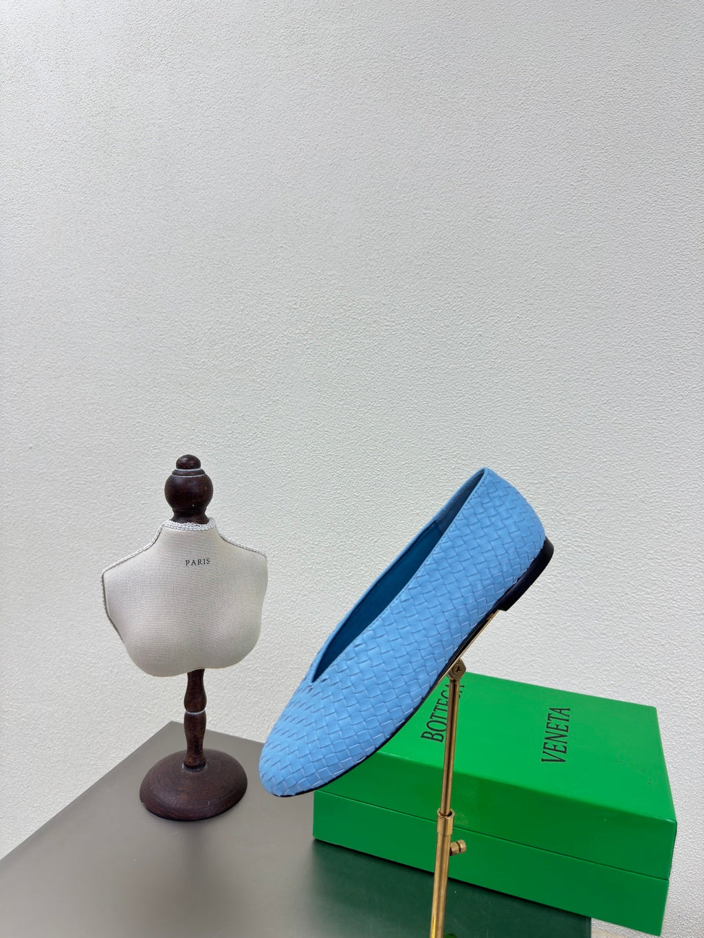BOTTEGA VENETA 26S BALLET FLATS IN BLUE WOVEN LAMBSKIN