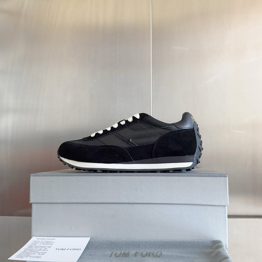 TOM FORD 26S SNEAKERS IN BLACK SUEDE AND CALFSKIN