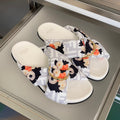 FENDI 26S PATTERNED CROSS-STRAP SLIDE SANDALS IN MULTICOLOR FABRIC