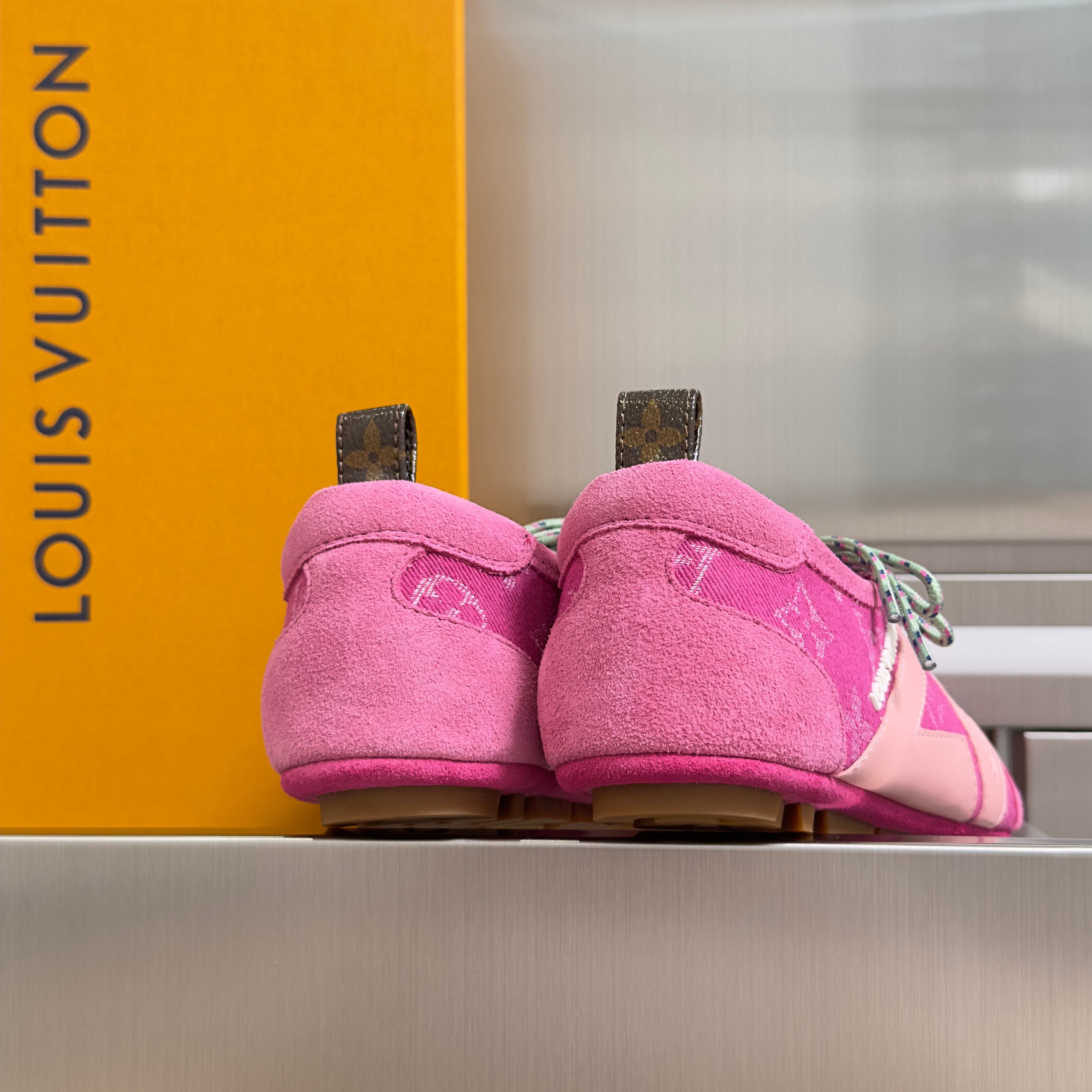 LV 26S SNEAKERINA SNEAKERS IN HOT PINK MONOGRAM CANVAS AND SUEDE