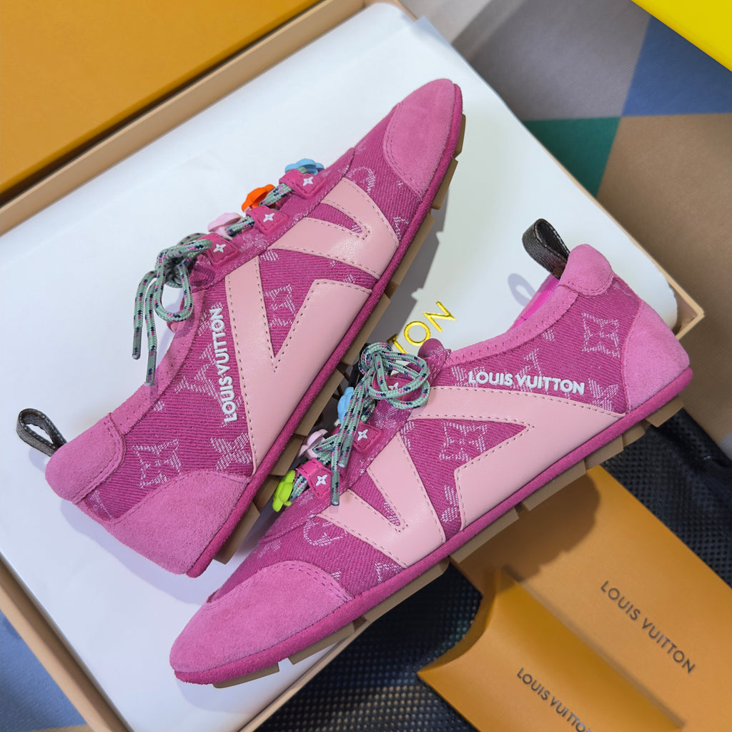 LV 26S SNEAKERINA SNEAKERS IN HOT PINK MONOGRAM CANVAS AND SUEDE