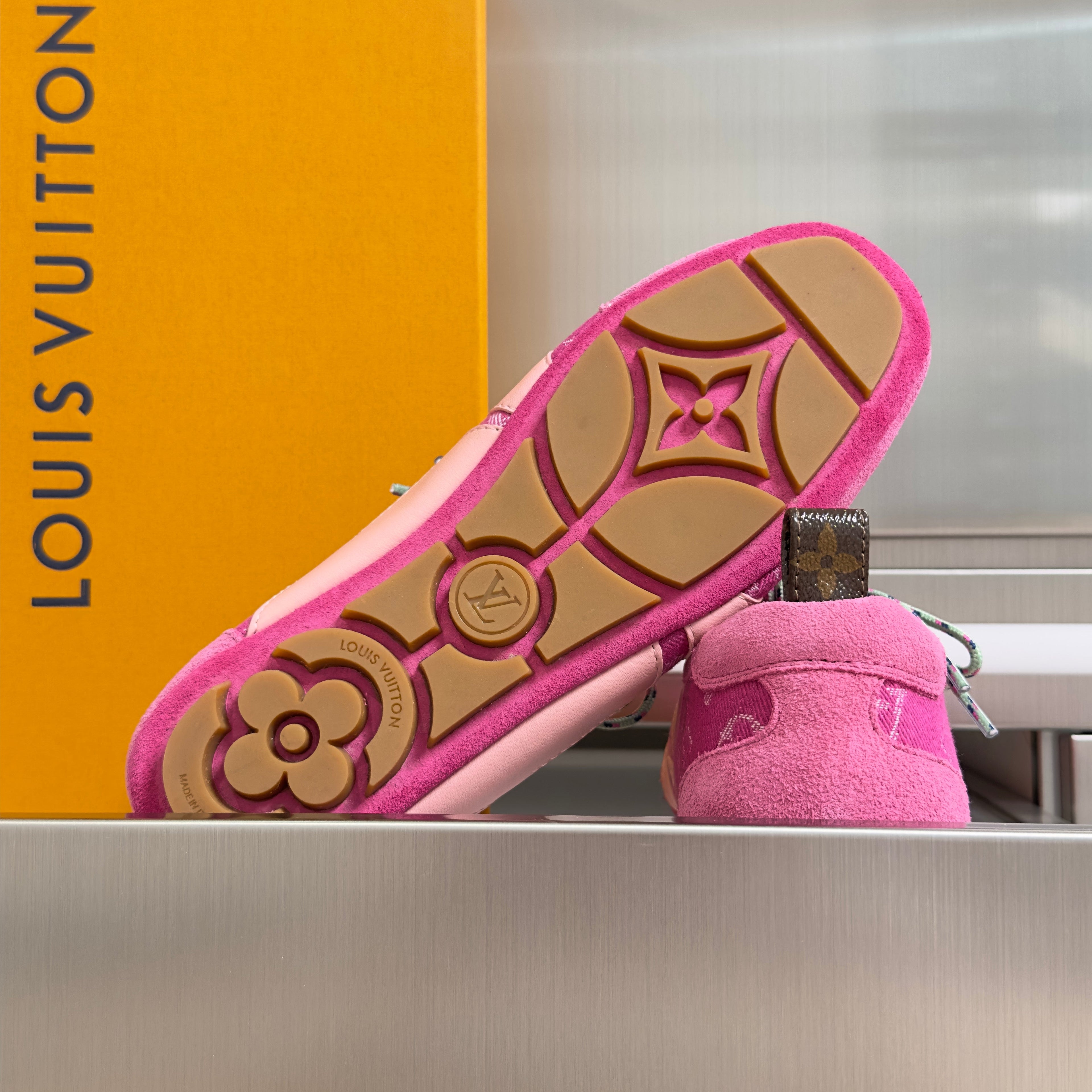 LV 26S SNEAKERINA SNEAKERS IN HOT PINK MONOGRAM CANVAS AND SUEDE