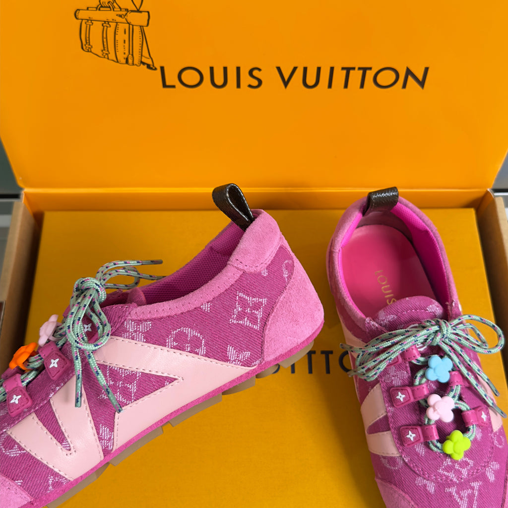 LV 26S SNEAKERINA SNEAKERS IN HOT PINK MONOGRAM CANVAS AND SUEDE