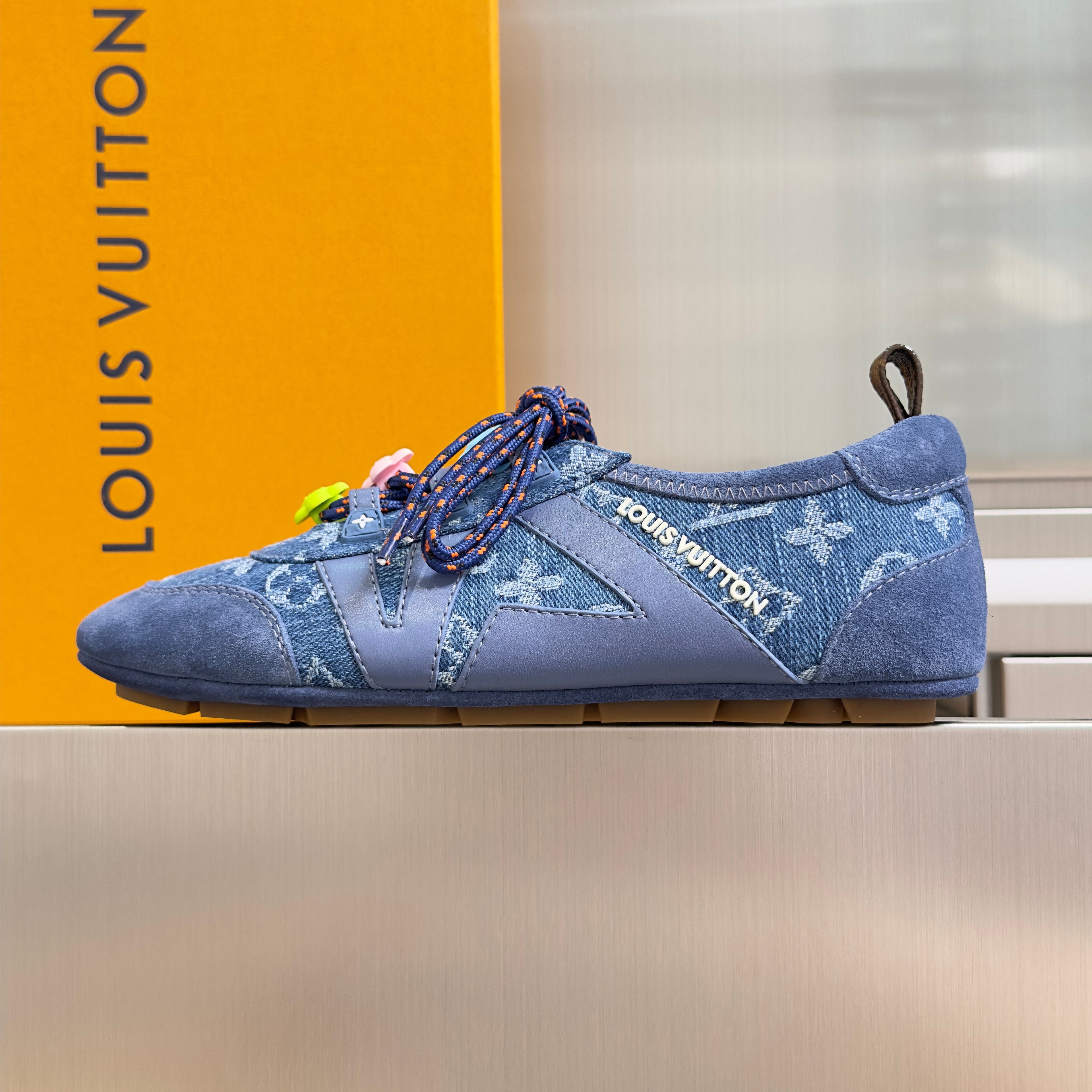 LV 26S SNEAKERINA SNEAKERS IN BLUE MONOGRAM DENIM AND CALFSKIN