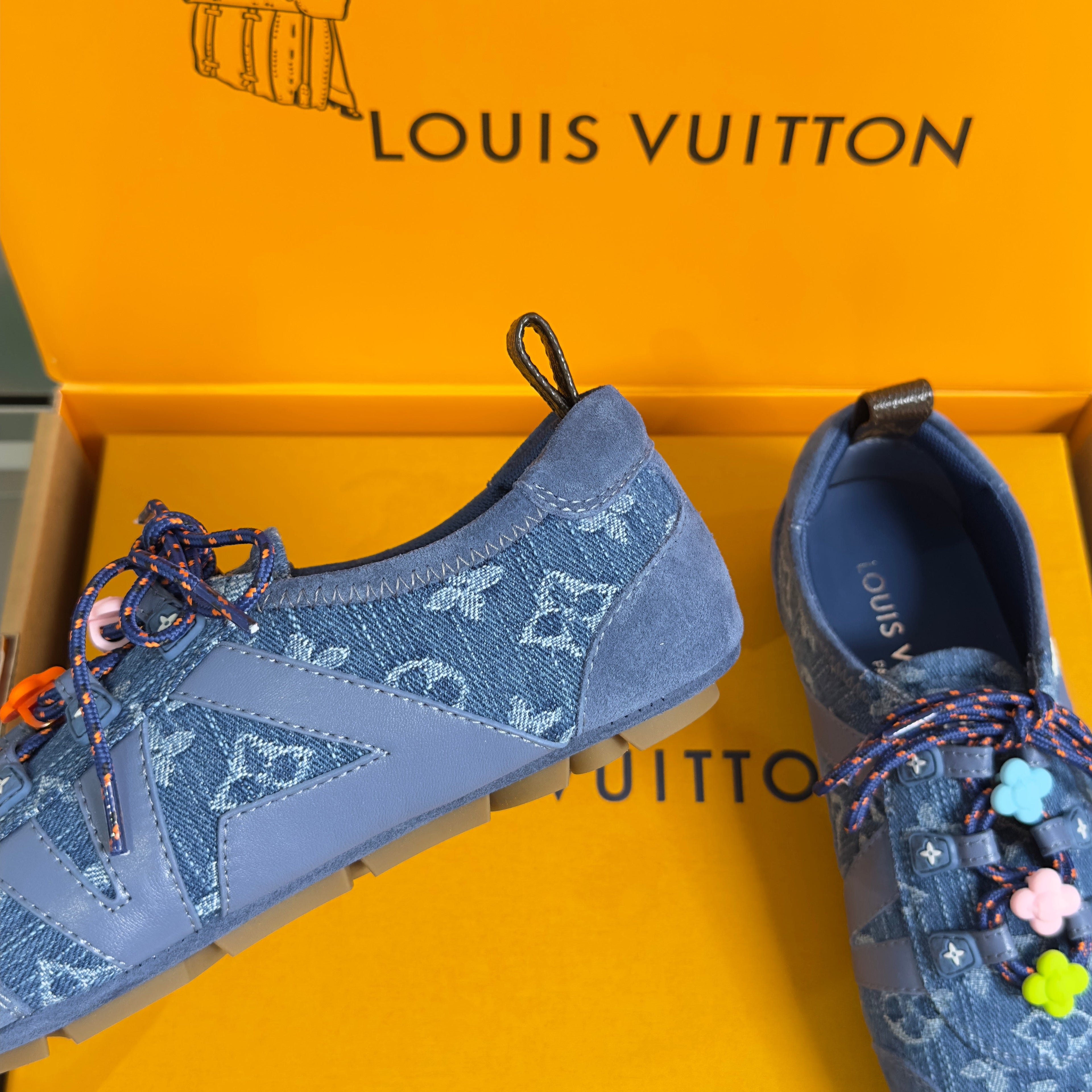 LV 26S SNEAKERINA SNEAKERS IN BLUE MONOGRAM DENIM AND CALFSKIN