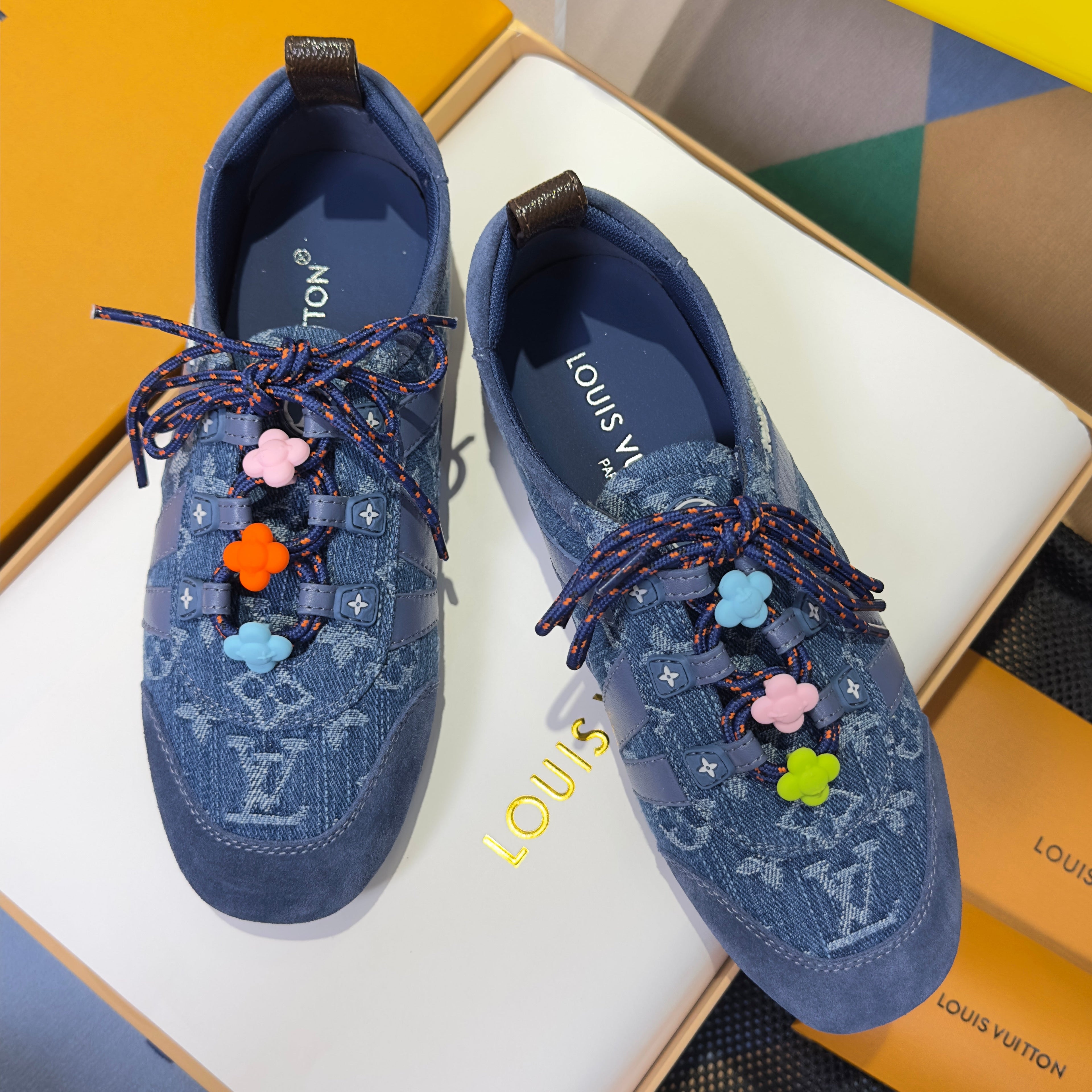 LV 26S SNEAKERINA SNEAKERS IN BLUE MONOGRAM DENIM AND CALFSKIN