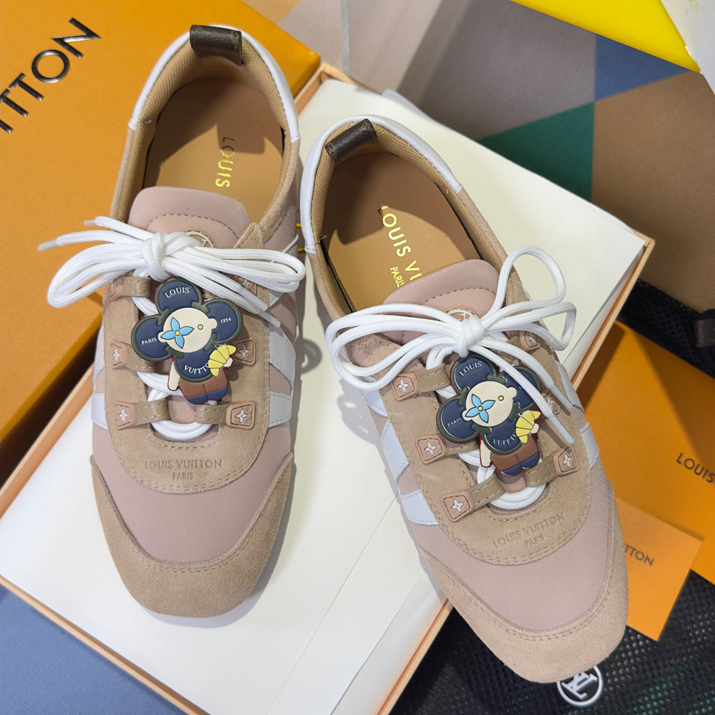LV 26S SNEAKERINA SNEAKERS IN LIGHT PINK FABRIC AND SUEDE