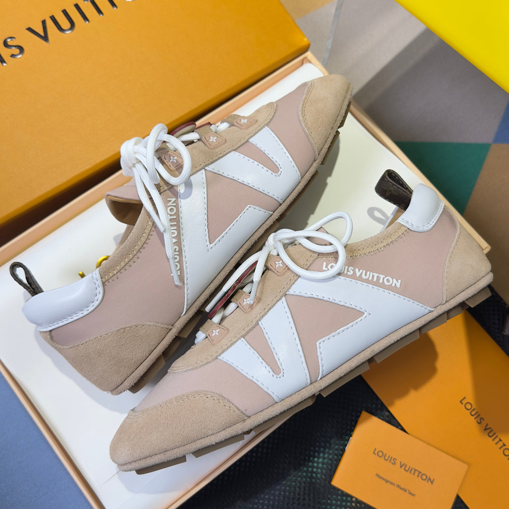LV 26S SNEAKERINA SNEAKERS IN LIGHT PINK FABRIC AND SUEDE
