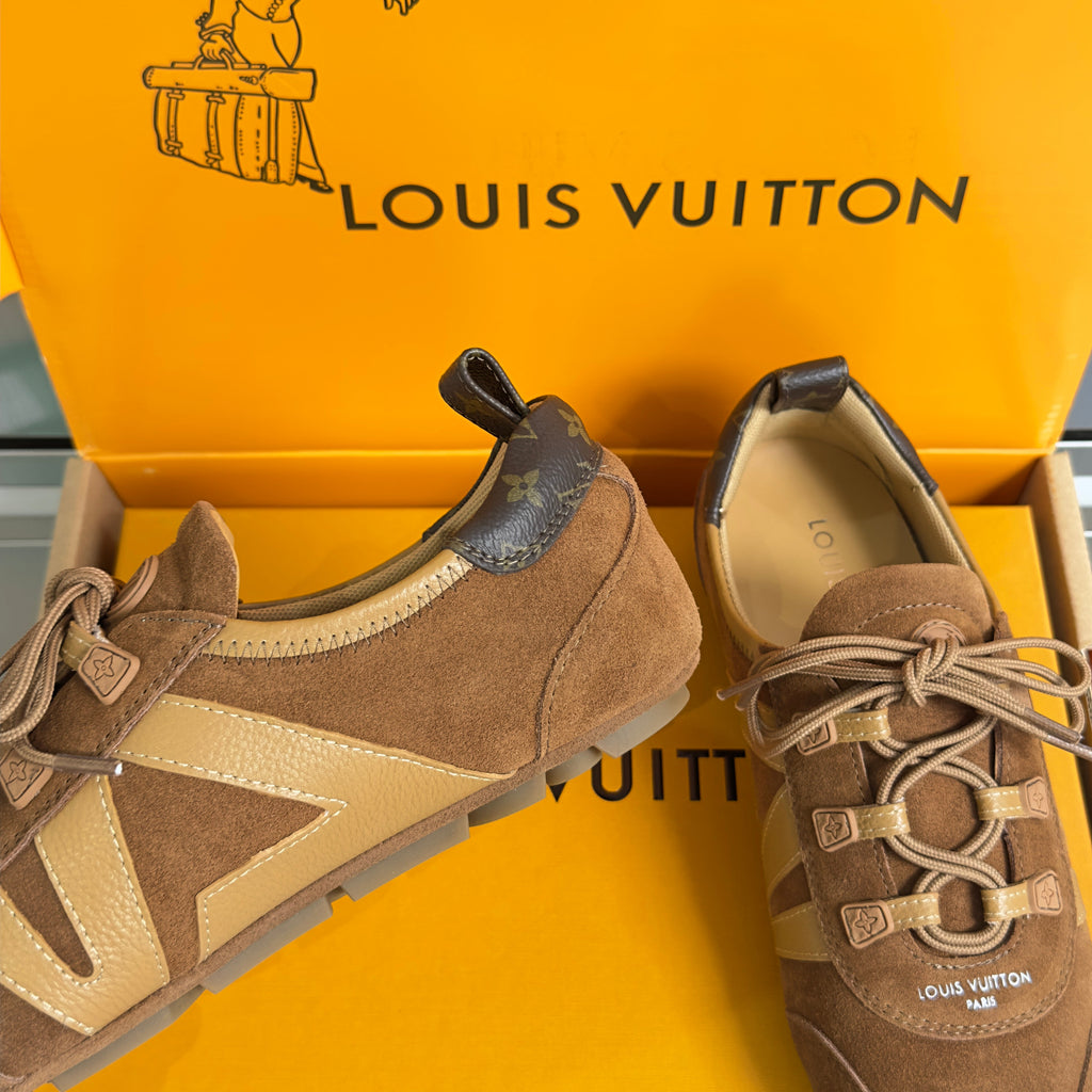 LV 26S SNEAKERINA SNEAKERS IN CARAMEL BROWN SUEDE AND CALFSKIN