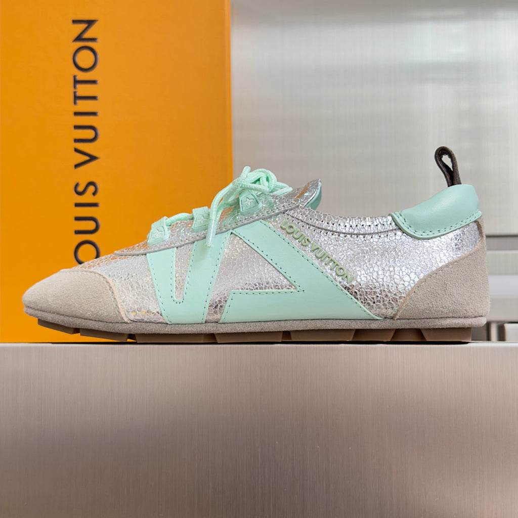 LV 26S SNEAKERINA SNEAKERS IN SILVER MINT GREEN CALFSKIN AND SUEDE