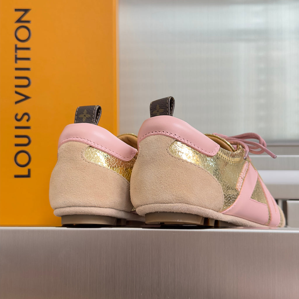 LV 26S SNEAKERINA SNEAKERS IN GOLD PINK CALFSKIN AND SUEDE