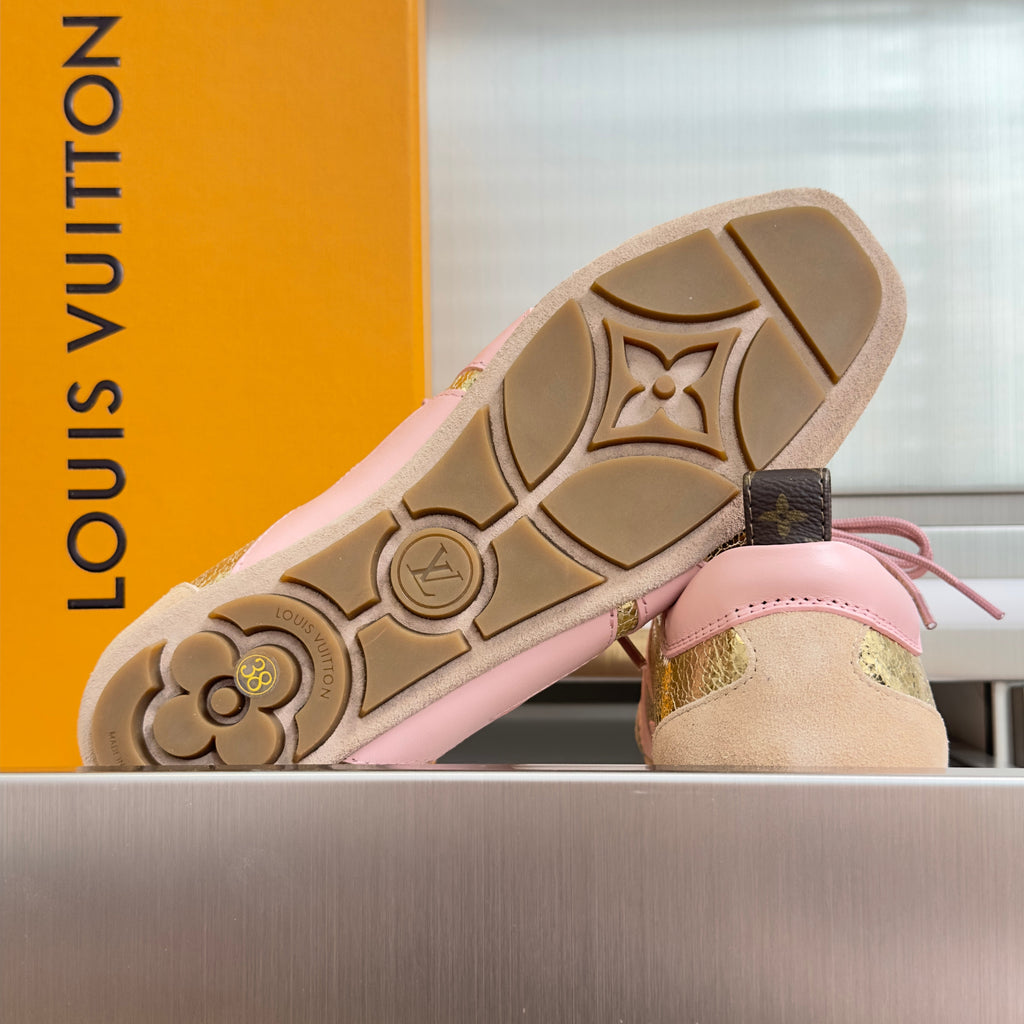 LV 26S SNEAKERINA SNEAKERS IN GOLD PINK CALFSKIN AND SUEDE