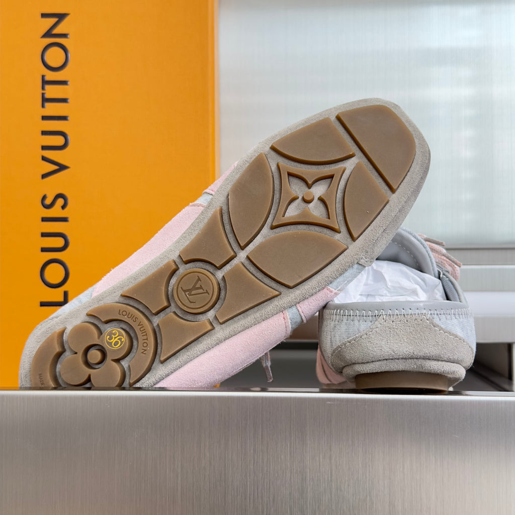 LV 26S SNEAKERINA OPEN BACK SNEAKERS IN GREY PINK FABRIC AND SUEDE