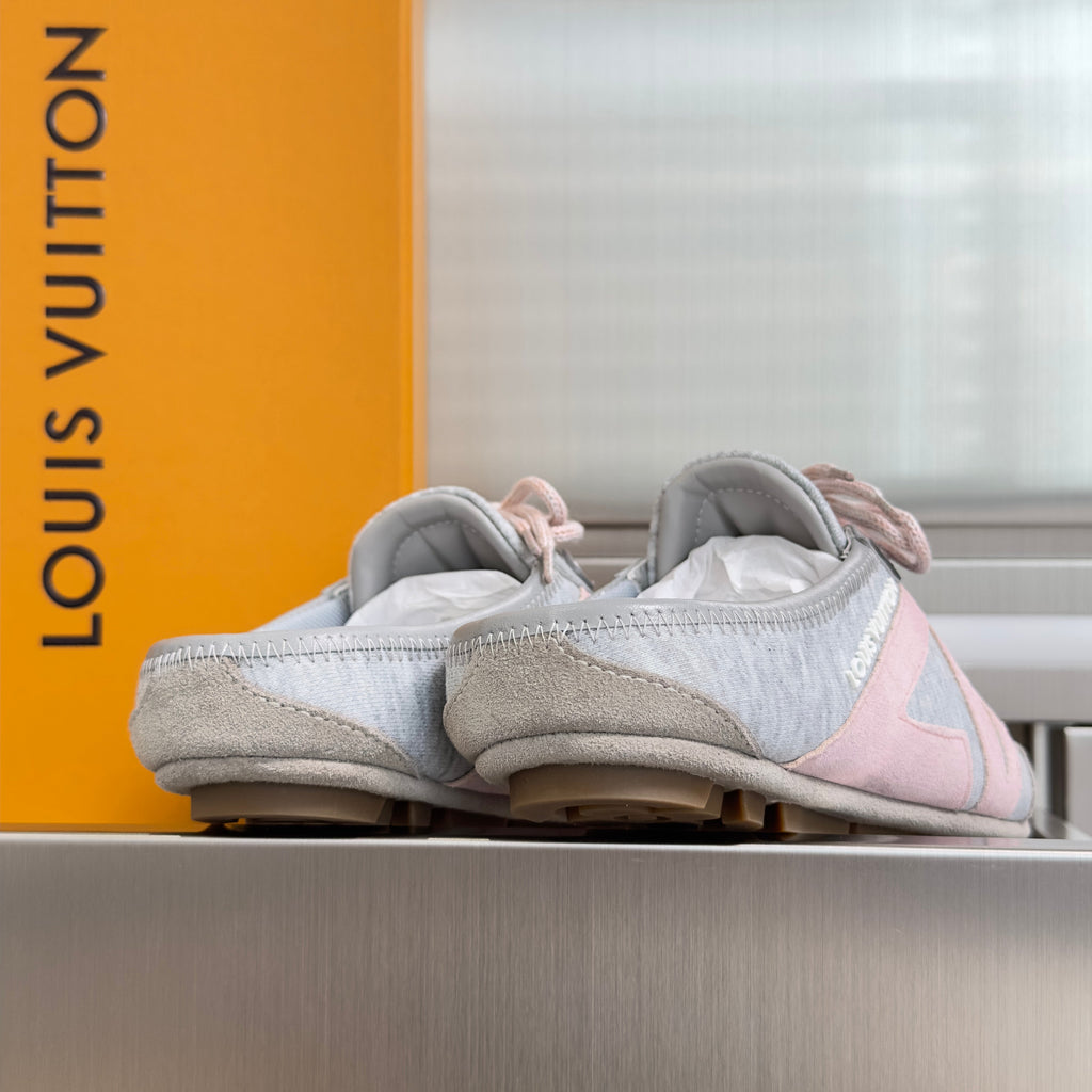 LV 26S SNEAKERINA OPEN BACK SNEAKERS IN GREY PINK FABRIC AND SUEDE