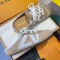 LV 26S LACE UP MULE SNEAKERS IN LIGHT BROWN SUEDE AND CALFSKIN