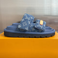 LV 26S PADDED SLIDES 40MM IN BLUE DENIM MONOGRAM