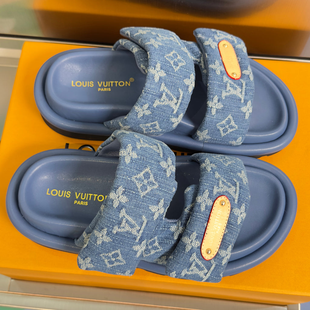 LV 26S PADDED SLIDES 40MM IN BLUE DENIM MONOGRAM