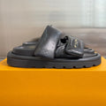 LV 26S PADDED SLIDES 40MM IN BLACK CALFSKIN MONOGRAM