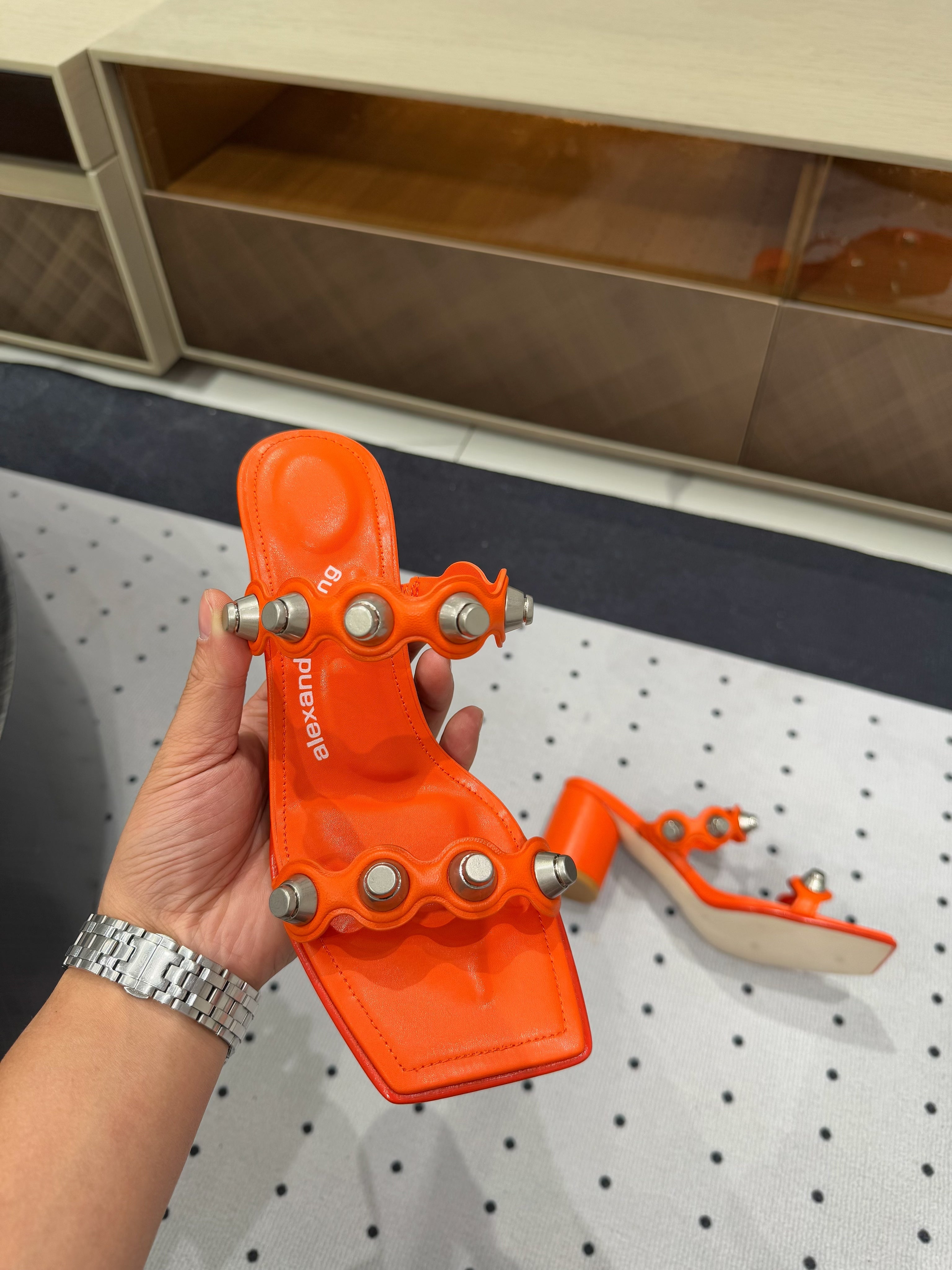 RIOT 65MM SANDAL IN FIRE ORANGE LAMBSKIN