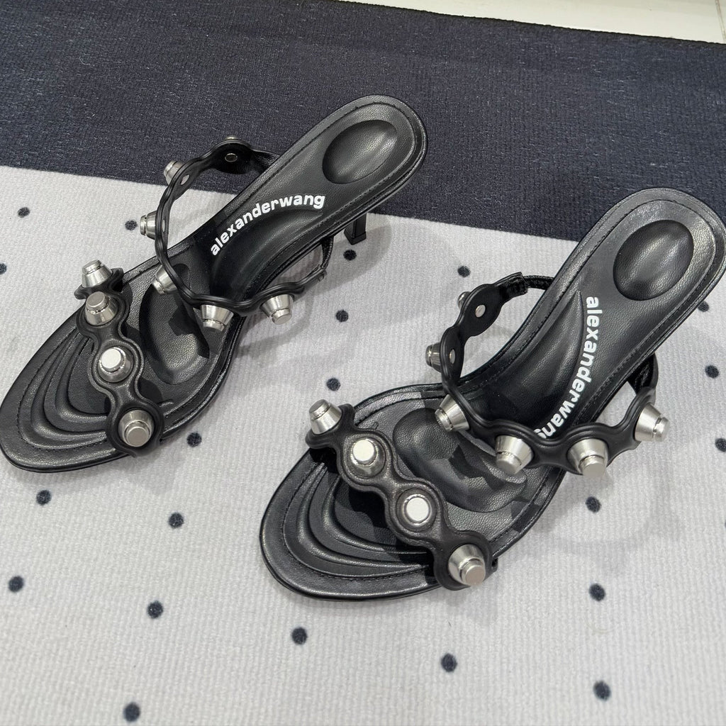 RIOT 80 MM SANDAL IN BLACK LAMBSKIN
