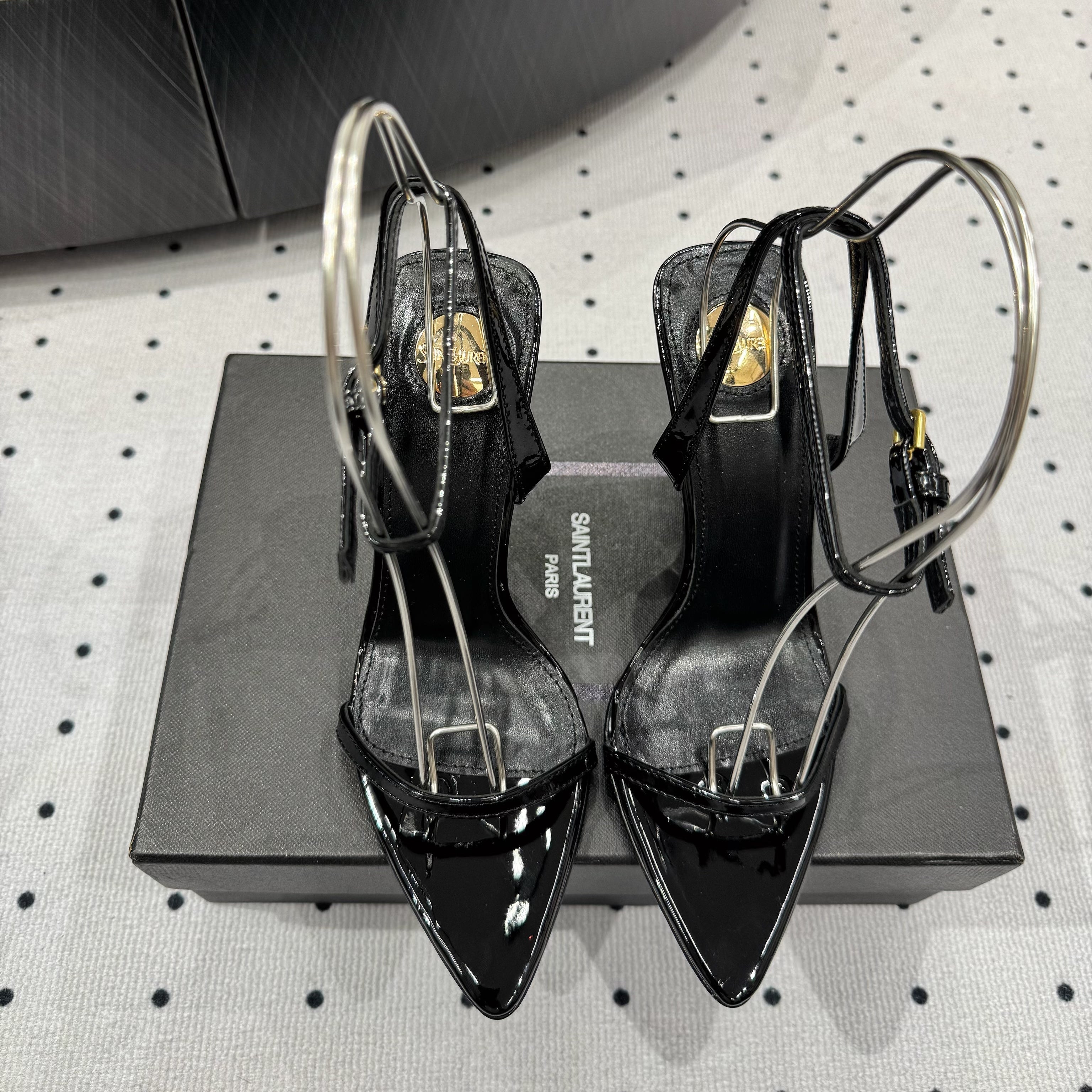 YSL 26S WEDGE HEELS 105 MM IN BLACK GLOSSY CALFSKIN