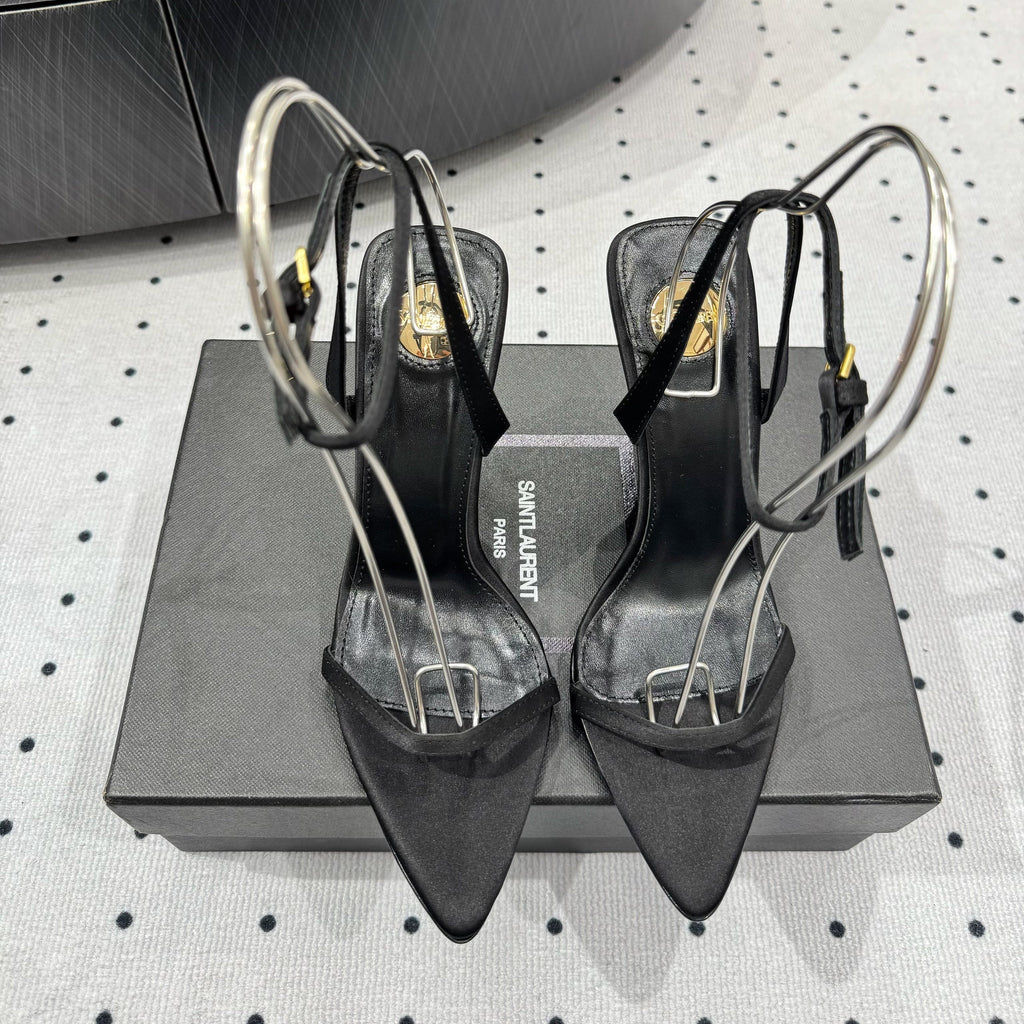 YSL 26S WEDGE HEELS 105 MM IN BLACK SATIN