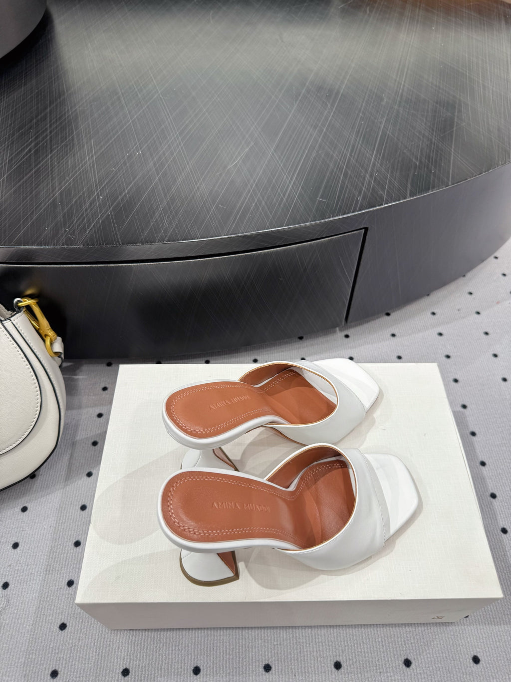 AMINA MUADDI LUPITA MULES IN WHITE CALFSKIN
