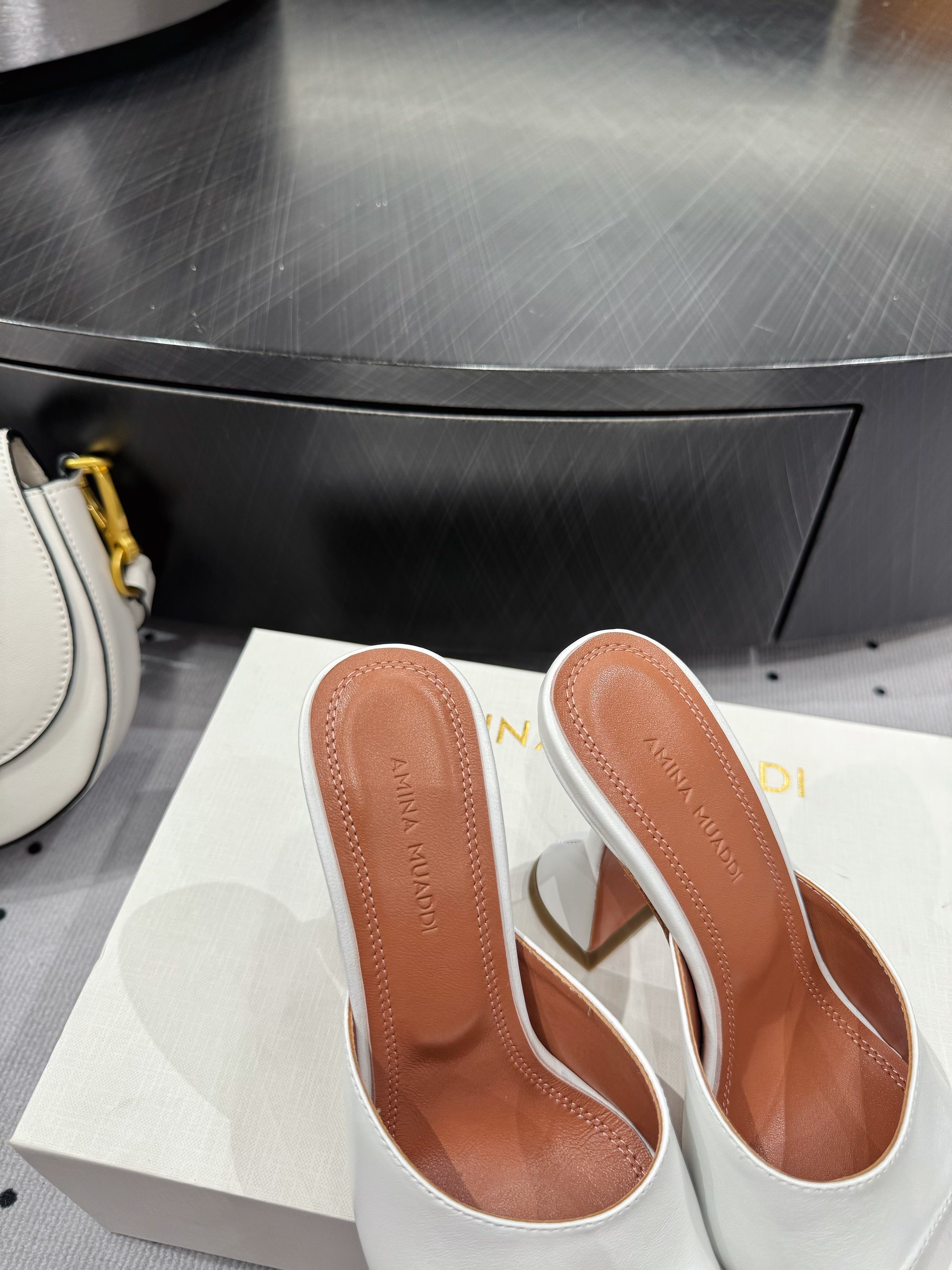 AMINA MUADDI LUPITA MULES IN WHITE CALFSKIN
