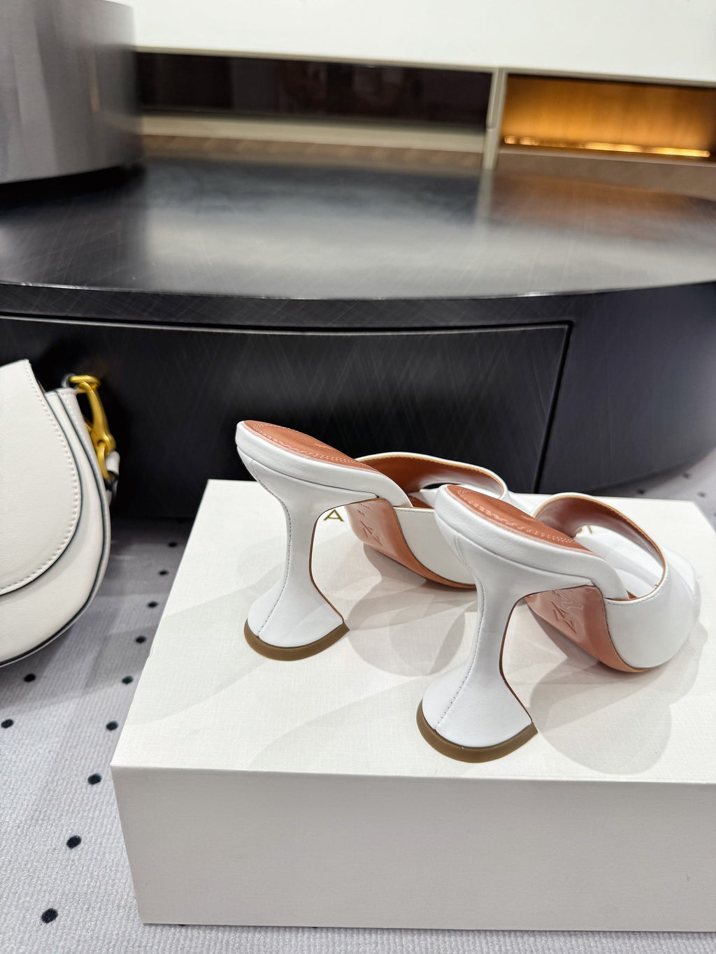 AMINA MUADDI LUPITA MULES IN WHITE CALFSKIN