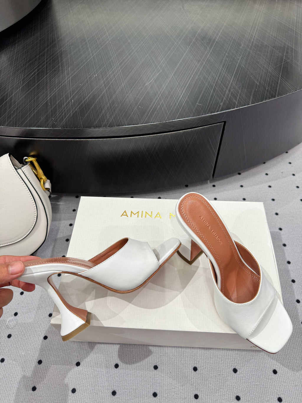 AMINA MUADDI LUPITA MULES IN WHITE CALFSKIN