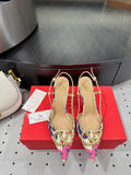 VLTN HIGH SLINGBACK 25S 80 MM IN WHITE MIX PINK FABRIC AND CALFSKIN