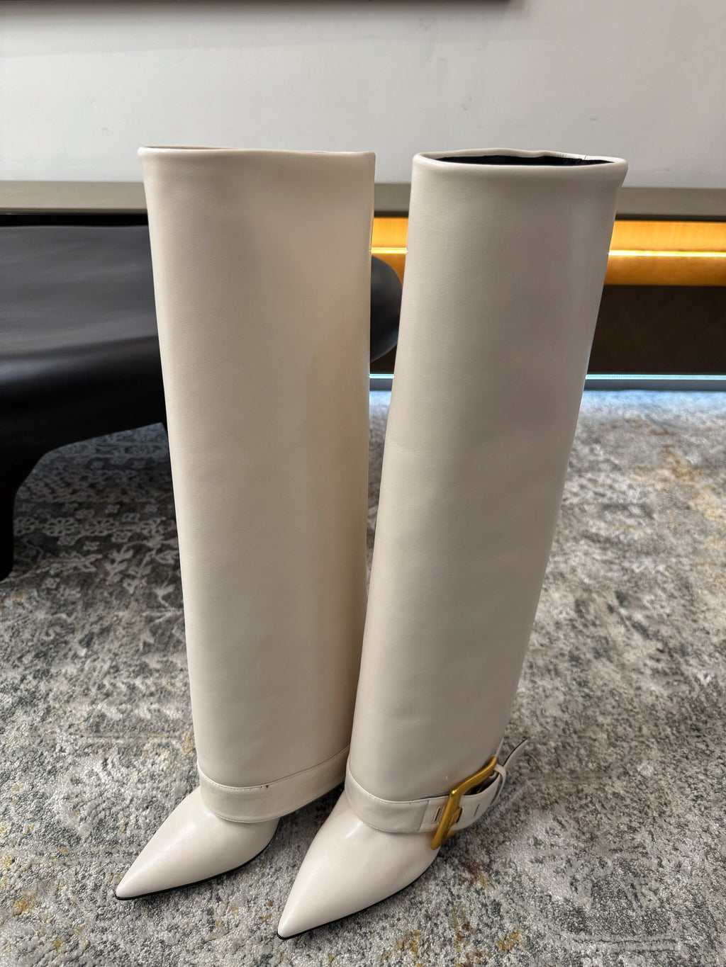 BALMAIN 26S BOOT 85 MM IN CREAM WHITE CALFSKIN