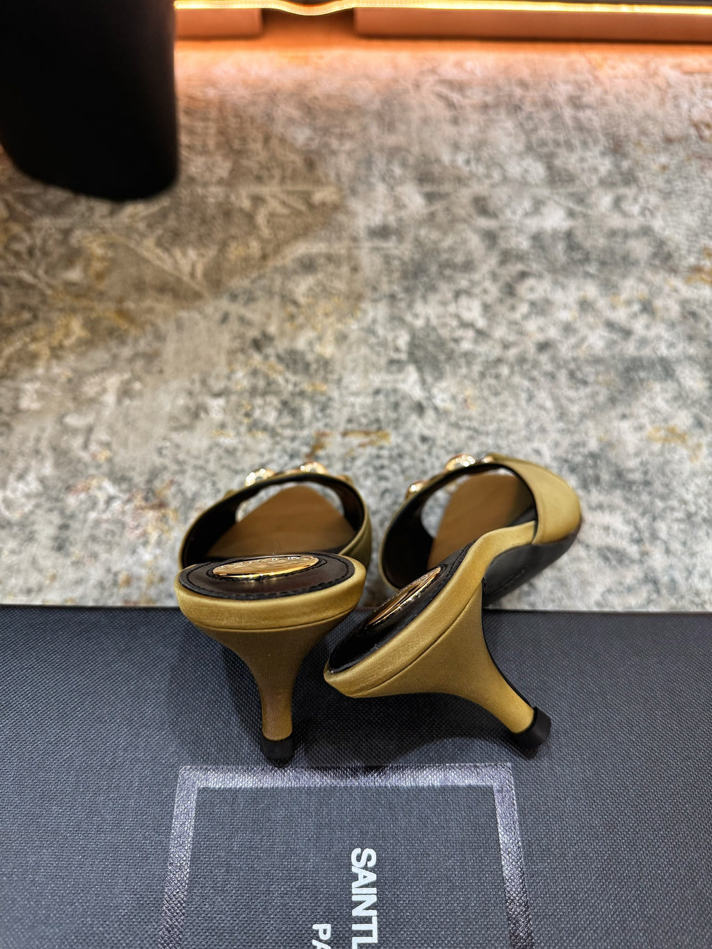 YSL 26S POINTED TOE HIGH HEEL SANDALS 65 MM IN OLIVE GREEN FABRIC