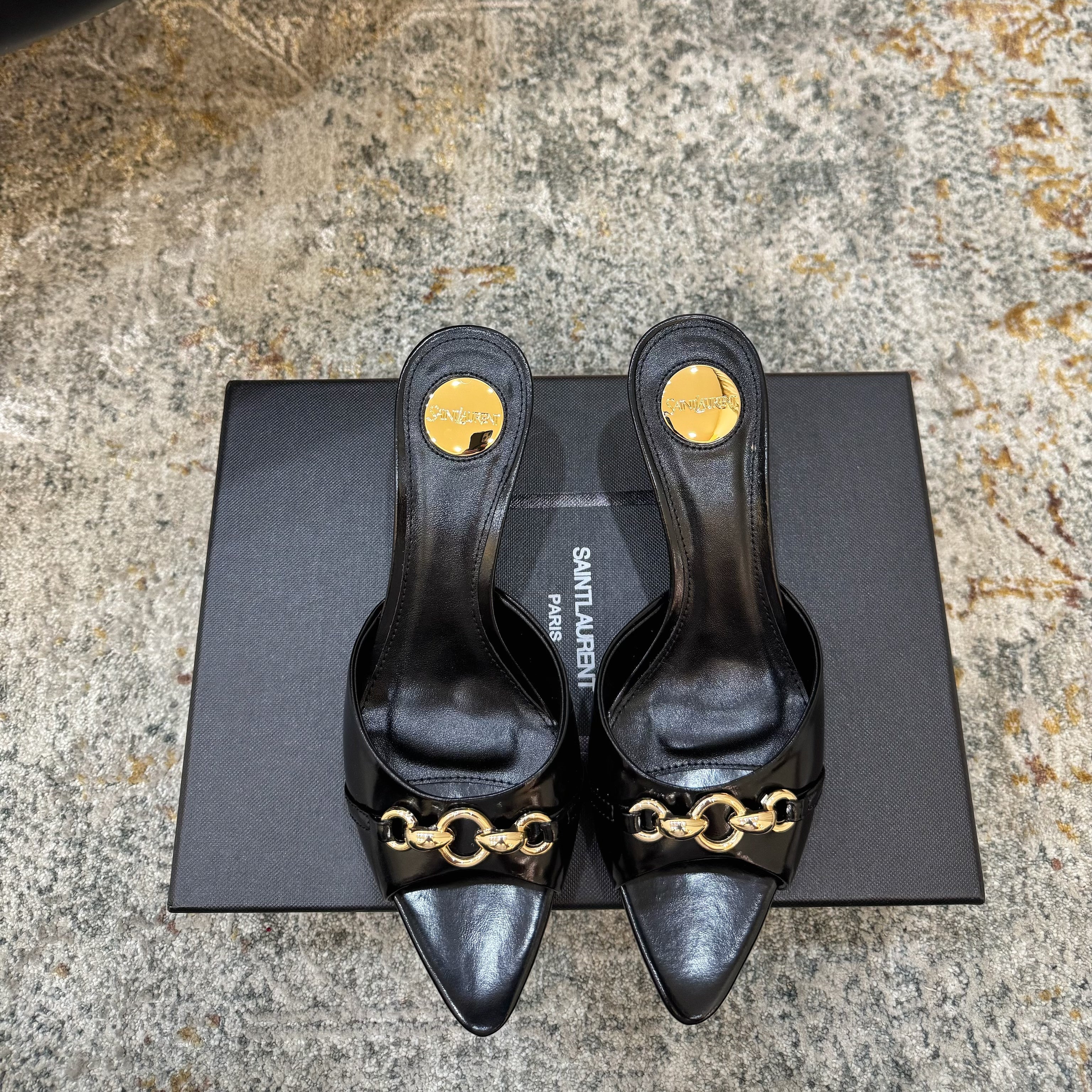 YSL 26S POINTED TOE HIGH HEEL SANDALS 65 MM IN BLACK SHINY CALFSKIN