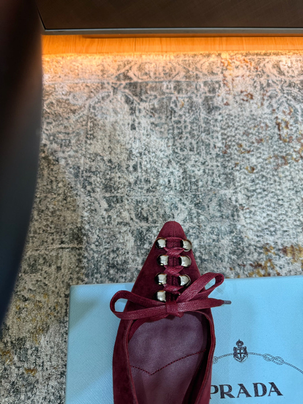 PRADA 26S POINTED TOE LACE UP SLINGBACK PUMPS 55MM IN BURGUNDY RED SUEDE