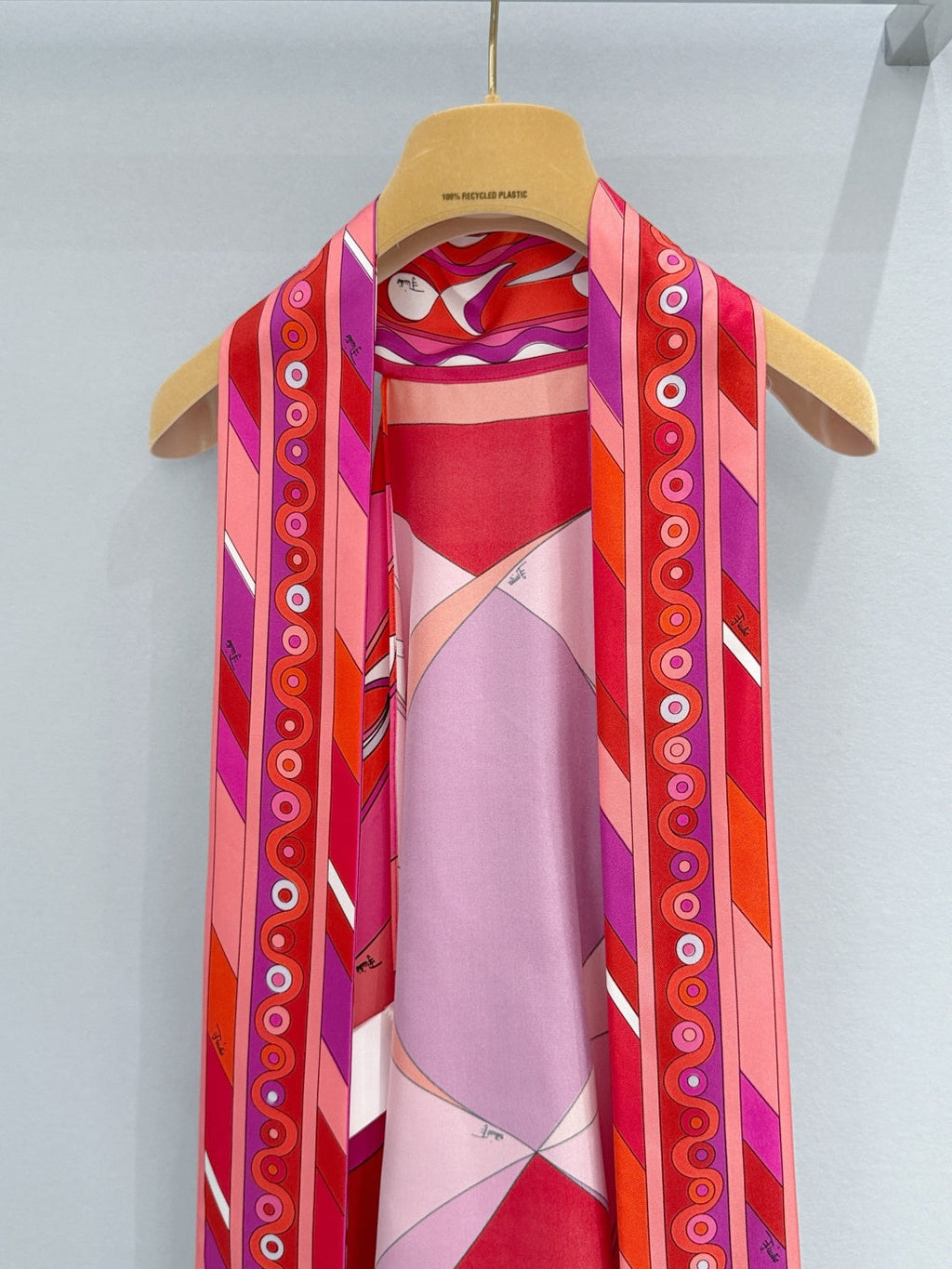 PUCCI 26S SCARF TOP IN PINK AND RED PRINTED SILK