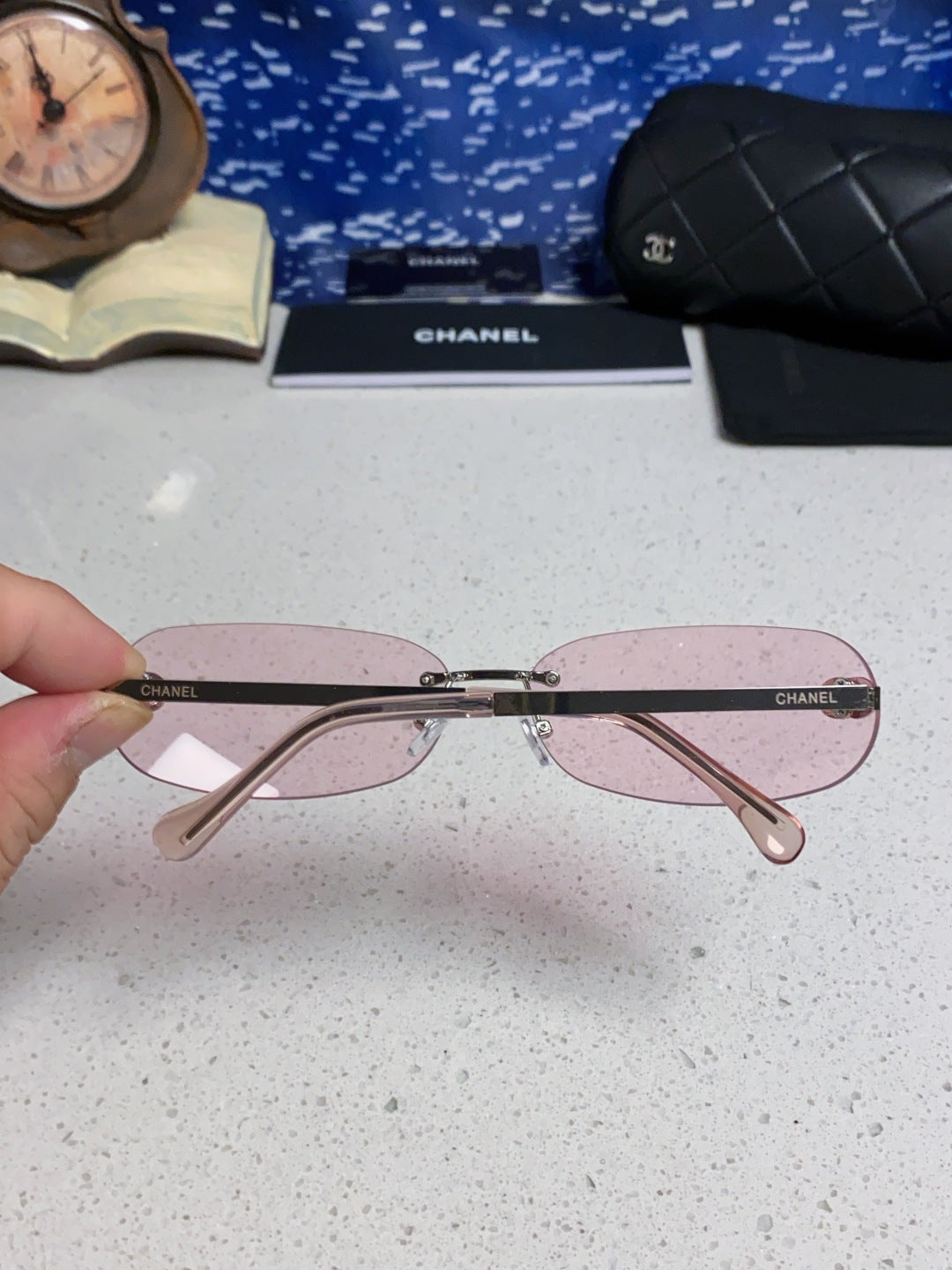 CHANEL RECTANGLE SUNGLASSES PINK IN METAL 948114