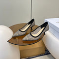 POINTED TOE HEELS 55MM IN BLACK MESH WITH RHINESTONES
