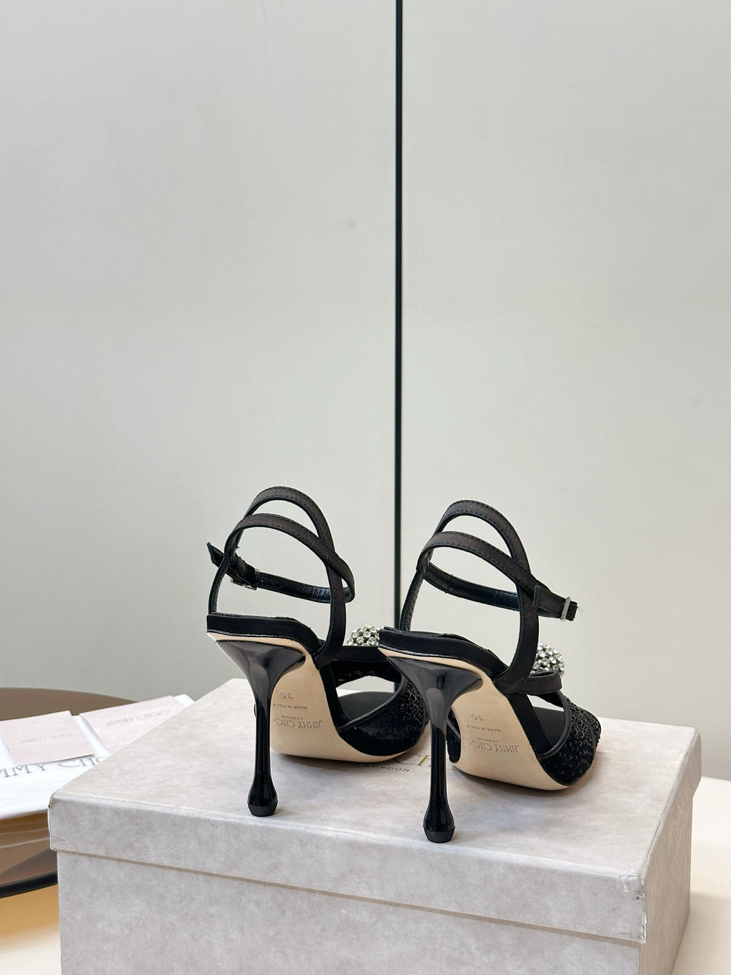 JIMMY CHOO 26S HEELED SANDALS 100 MM IN BLACK CRYSTAL EMBELLISHMENT