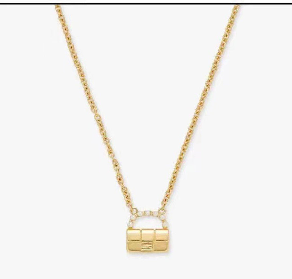 FENDI 26S BAG CHARM PENDANT NECKLACE IN GOLD TONE METAL 625602