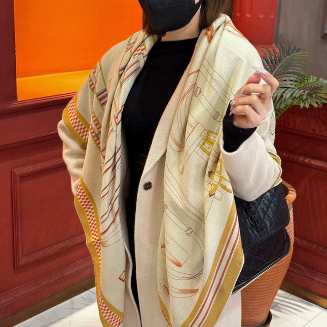 HERMES 25S SCARF 140 IN SILK CASHMERE 989481
