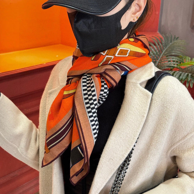 HERMES 25S SCARF 140 IN SILK CASHMERE 989482