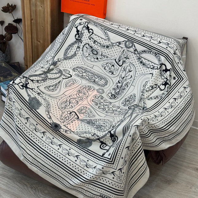 HERMES 25S SCARF 140 IN SILK CASHMERE 991677