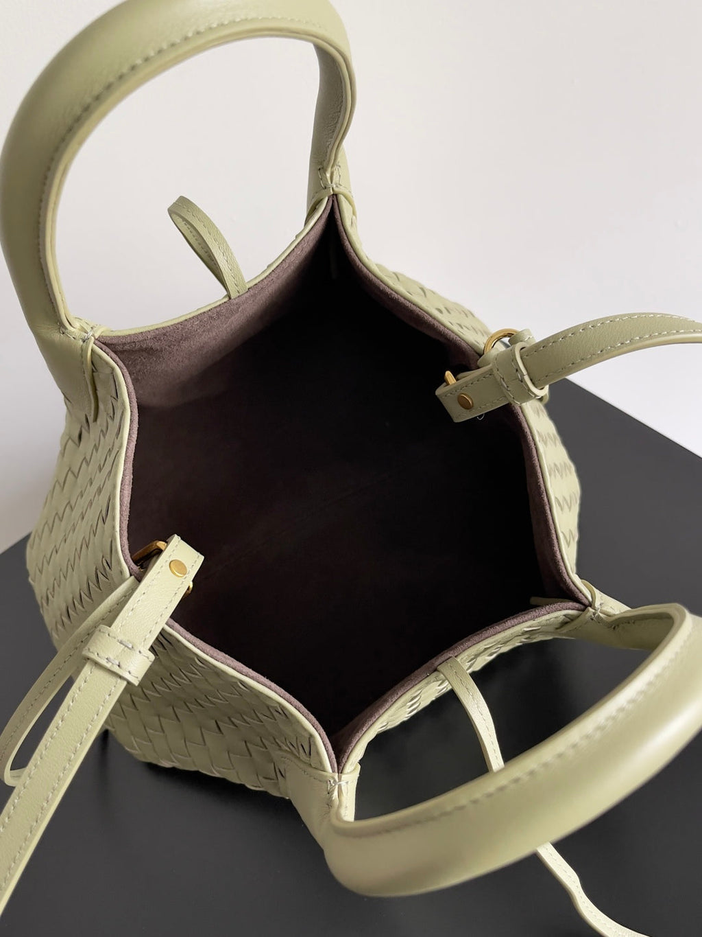 SMALL PINACOTECA REVERSIBLE TOTE BAG 24 IN MATCHA LAMBSKIN AND BROWN SUEDE