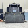 PRADA 25S BONNIE LARGE HANDBAG 38 IN DARK GRAY SUEDE GOLD HARDWARE